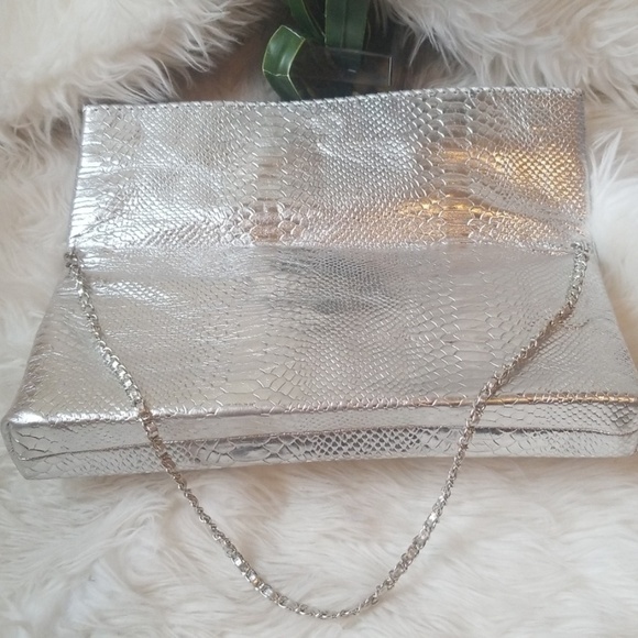 Silver Metallic Snakeskin Stamped Large Party Bag - Picture 3 of 8